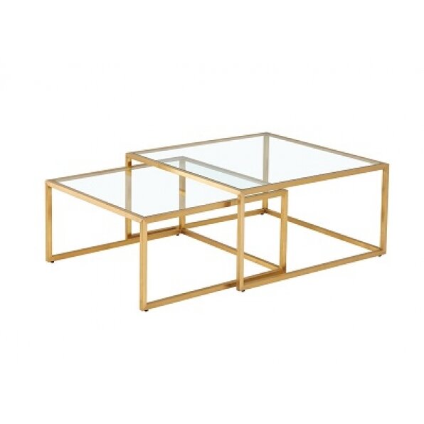 סט 2 שולחן קפה טיילור מרובע (זהב מבריק/ בראס)