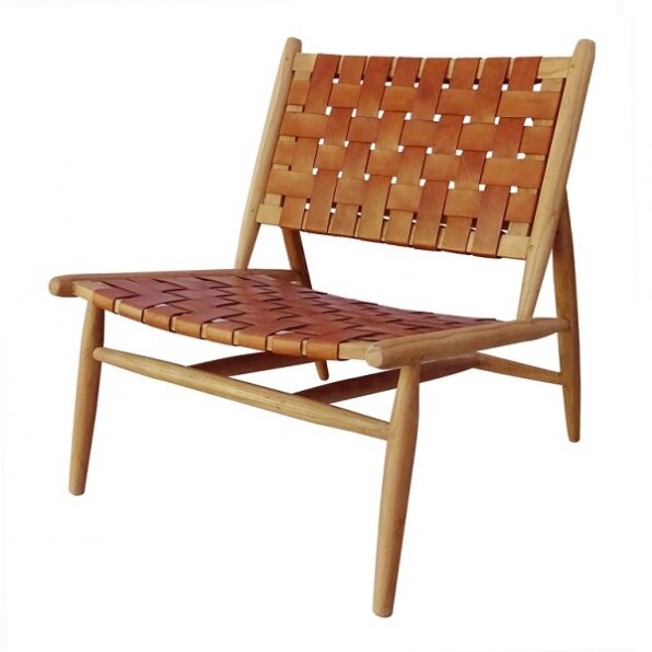 כורסא עור קומלי קוניאק שילוב עץ טיק