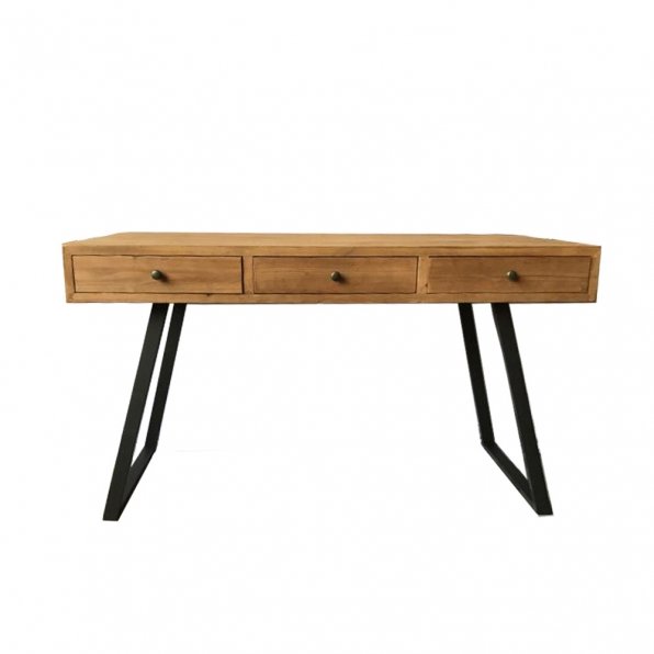 שולחן עבודה עץ ברזל טבעי טרפז